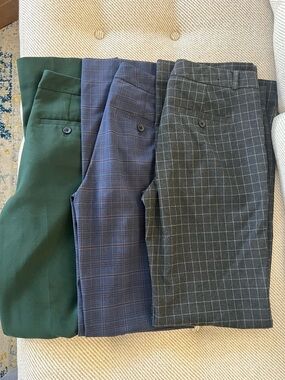 Banana Republic Logan Pants Set — Green, Navy Plaid, Charcoal Windowpane